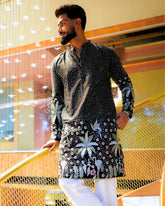 Men’s Heavy Designer Long Kurta – Black Embroidered - Jaipuri Crown